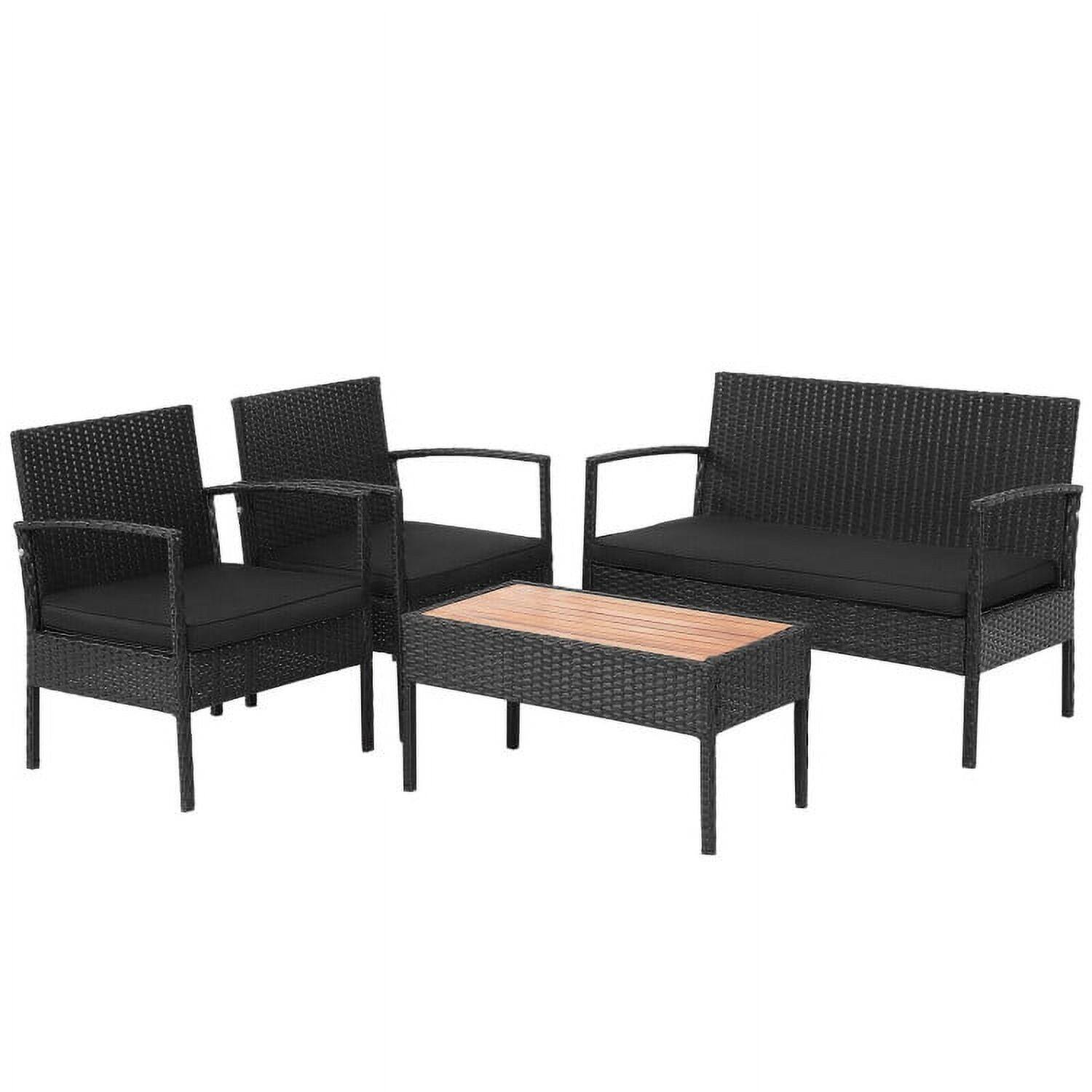 Angle. Kadyn - 4 Pieces Patio Rattan Furniture Set, Outdoor Furniture Garden Conversation Sets with Storage Shelf Cushion - Black.