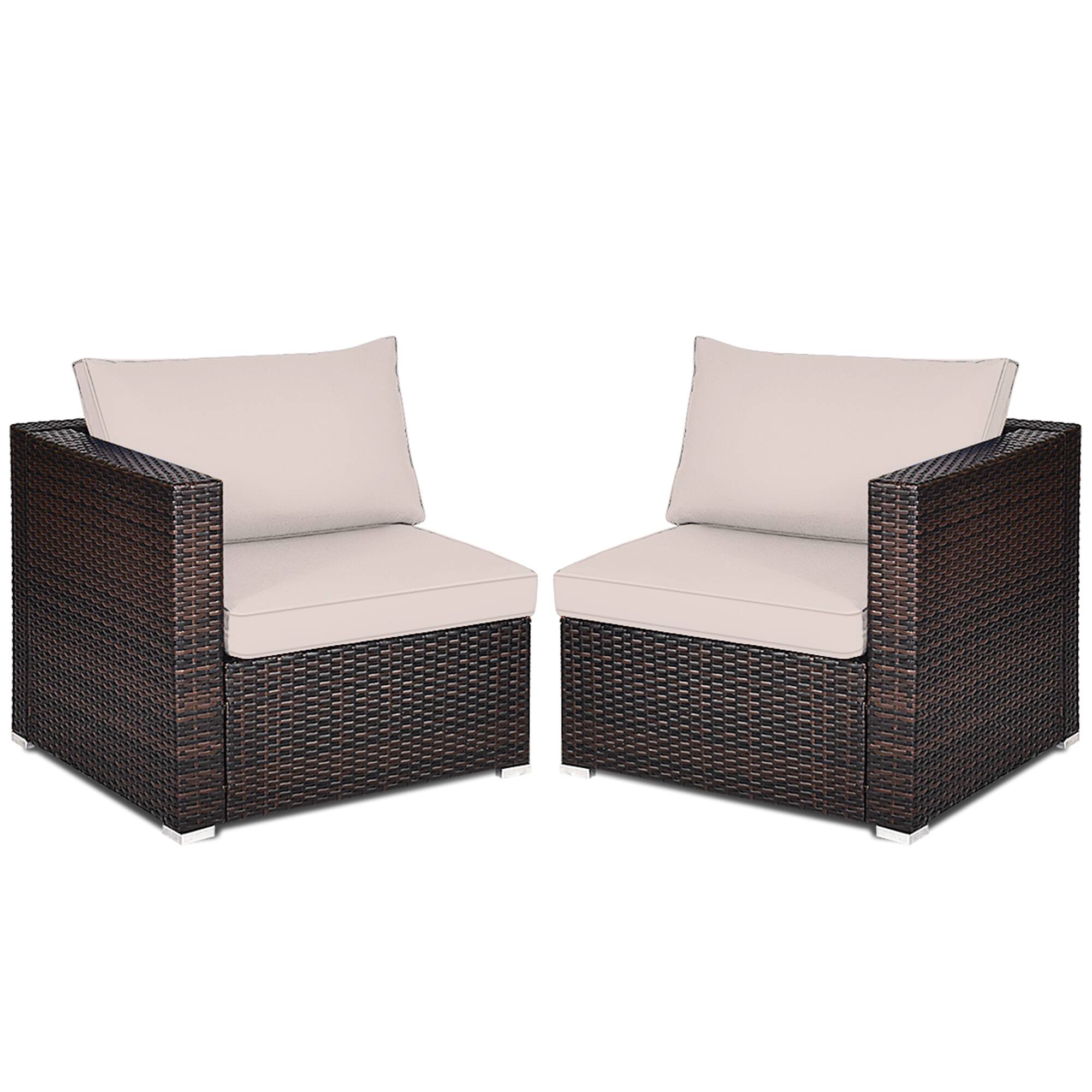 Alt View 4. Gymax - Gymax 4PCS Rattan Corner Sofa Set Patio Outdoor Furniture Set w/ Beige Cushions - Beige.