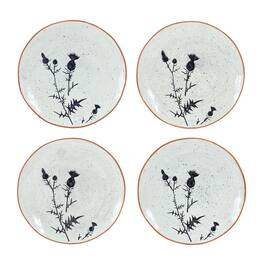 BreeBe - Rustic Thistle Etched Plate with Speckled Finish (Set of 4) - Black, White
