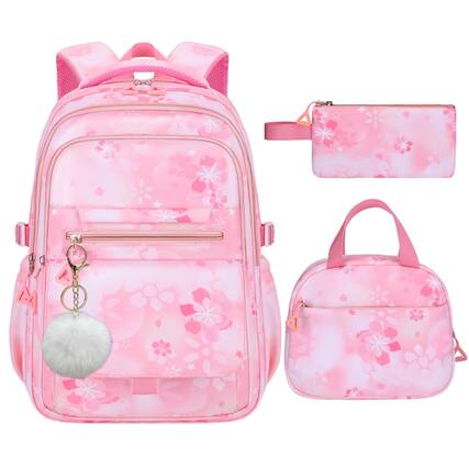 Front. Live At Space - 3pcs Set Backpacks For Teen Cute Flowers School Bag Bookbags With Lunch Box Pencil Multi pockets Backpack Elementary - 3pcs Flower Pink.
