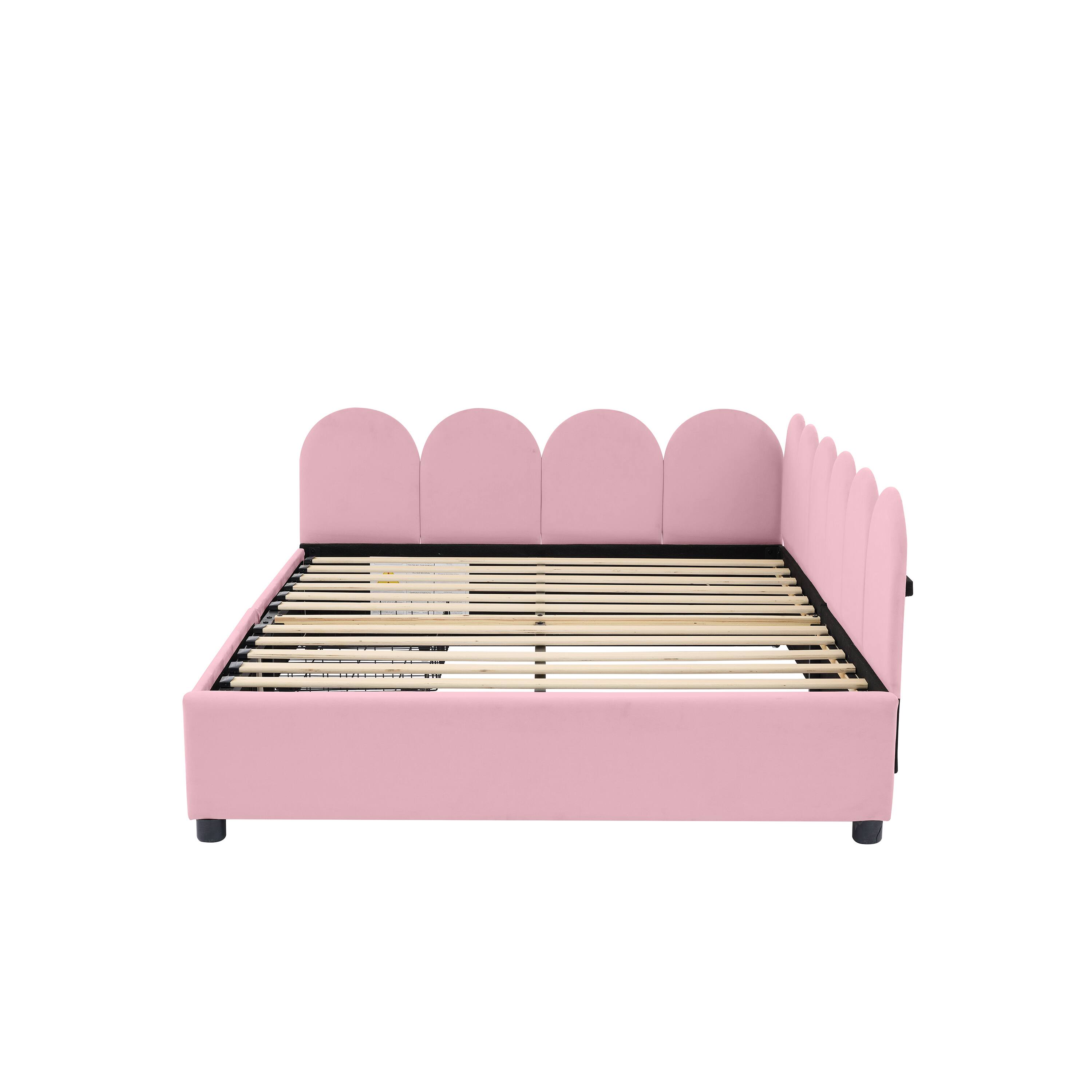 Alt View 1. Tiramisubest - Full Size Upholstered Daybed with 2 Drawers,Velvet Sofabed with Soft Fabric Headboard, No Box-spring Needed, Pink - Pink.
