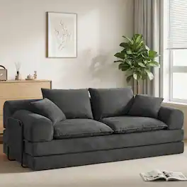 Dyonery - 5-in-1 Convertible Sleeper Sofa Bed,79" Grey Corduroy Boneless Folding Futon Cloud Couch,Loveseat Pull Out Couch Bed - Gray
