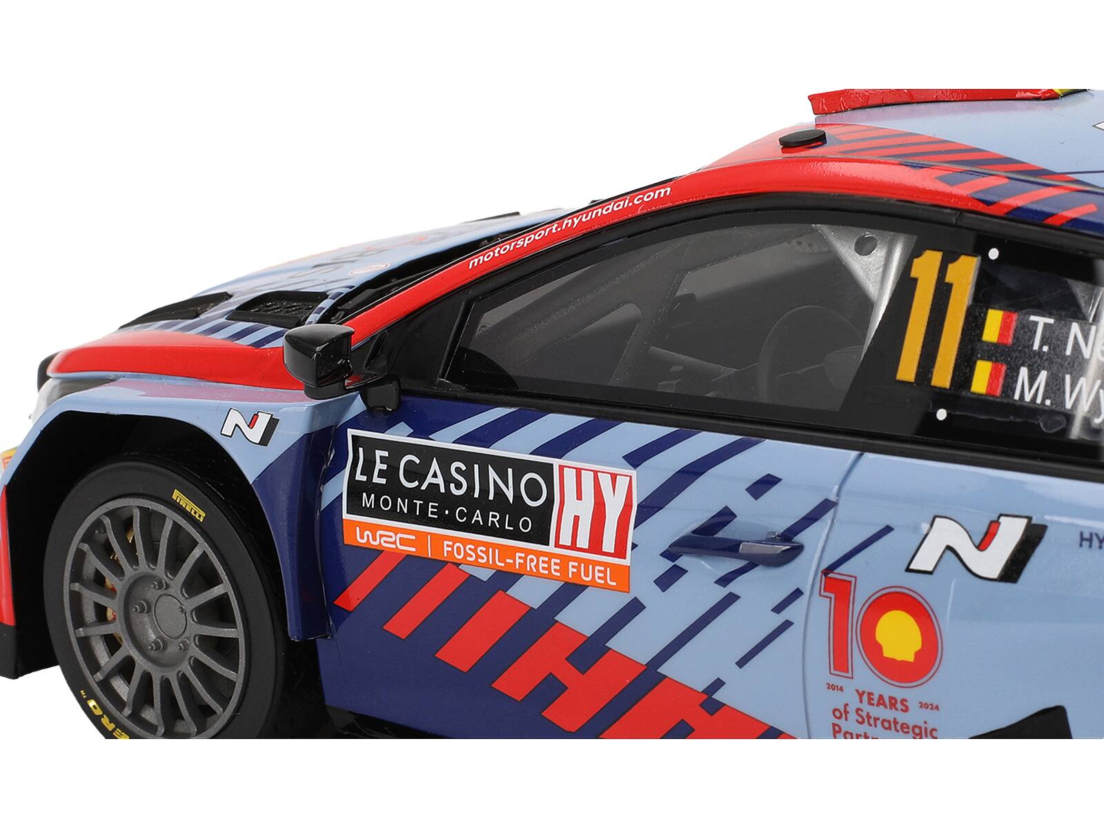 Sure, here is the corrected and grouped text from the image:

- motorsport.hyundai.com
- 11 T. NE CASINO MONTE CARLO
- HY
- w2c | FOSSIL-FREE FUEL
- 10 YEARS 2014 of Strategic Partnerships 2024
- N
- HY