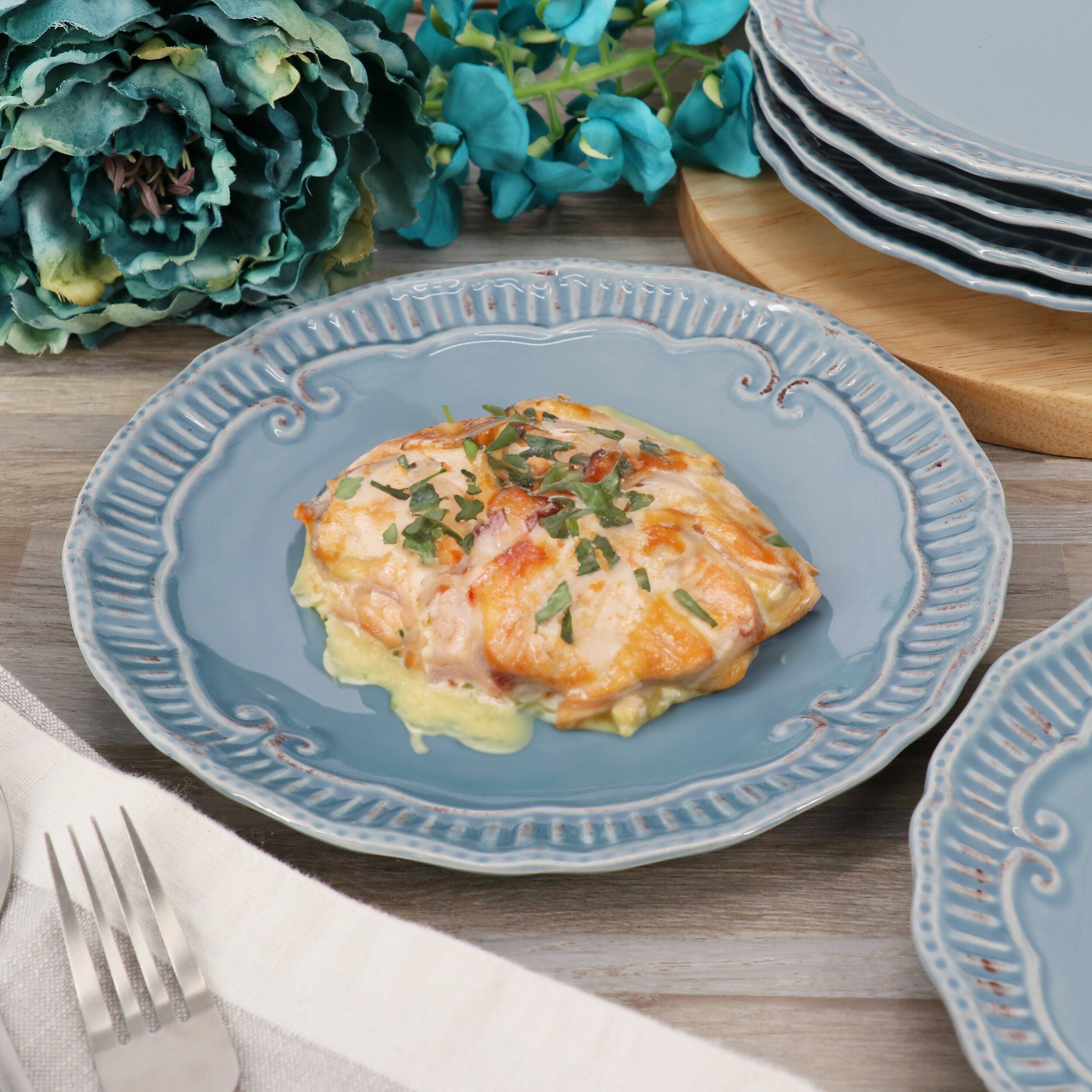 Alt View 4. Modern Southern Home - Modern Southern Home Capri 6 Piece 11 Inch Stoneware Embossed Dinner Plate Set in Blue - Blue.