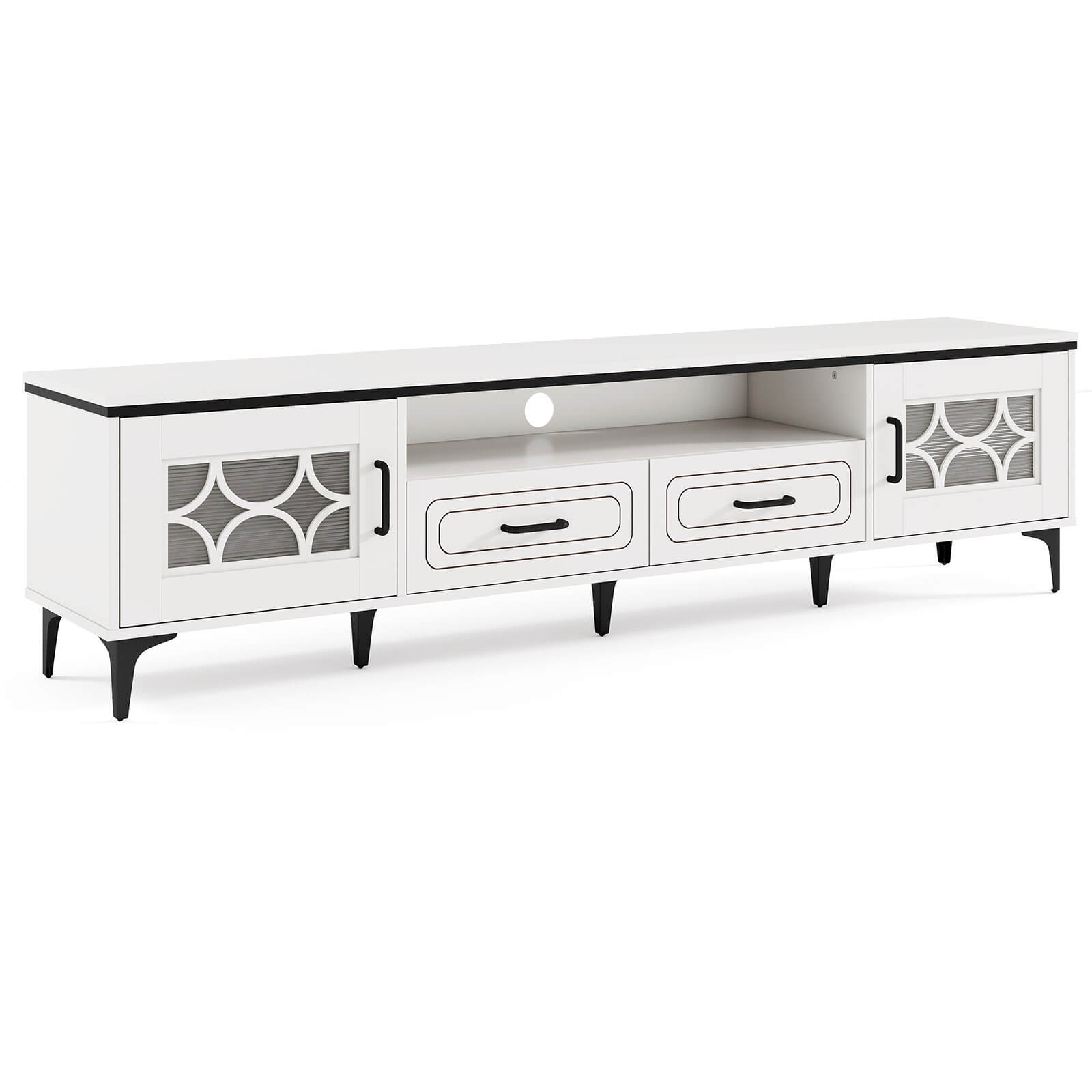 Alt View 9. Costway - Costway 71" TV Stand for TVs up to 80" with Open Compartment Side Cabinets & Drawers - White.