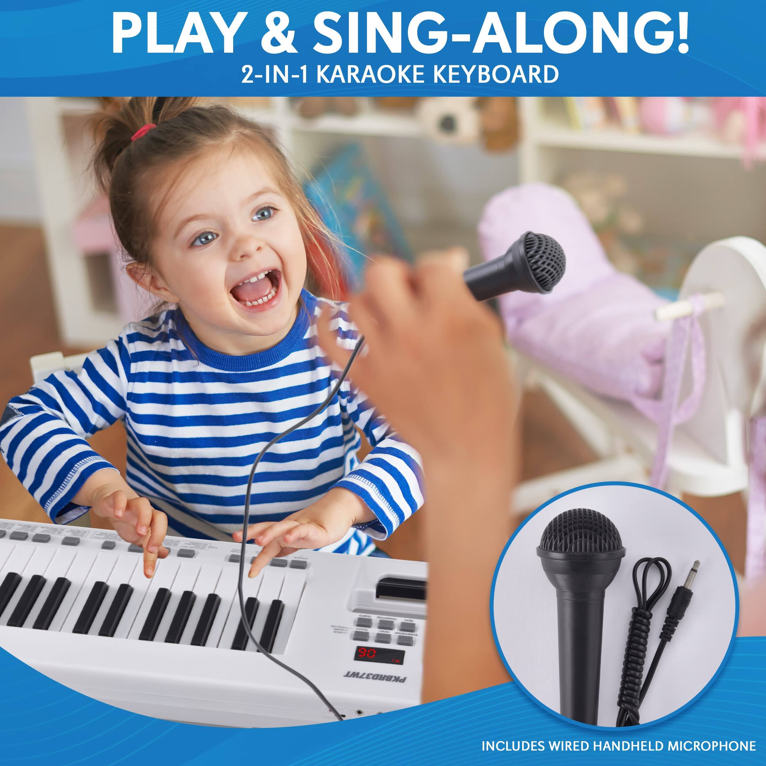 PLAY & SING-ALONG!  
2-IN-1 KARAOKE KEYBOARD  
INCLUDES WIRED HANDHELD MICROPHONE