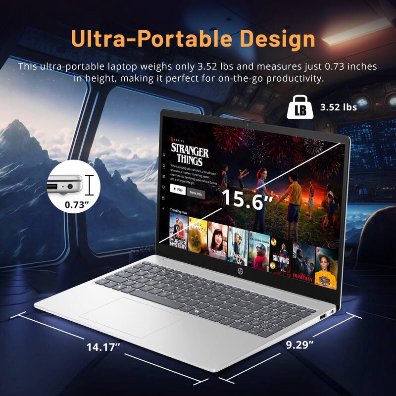 Ultra-Portable Design

This ultra-portable laptop weighs only 3.52 lbs and measures just 0.73 inches in height, making it perfect for on-the-go productivity.

LB 3.52 lbs | 0.73"
