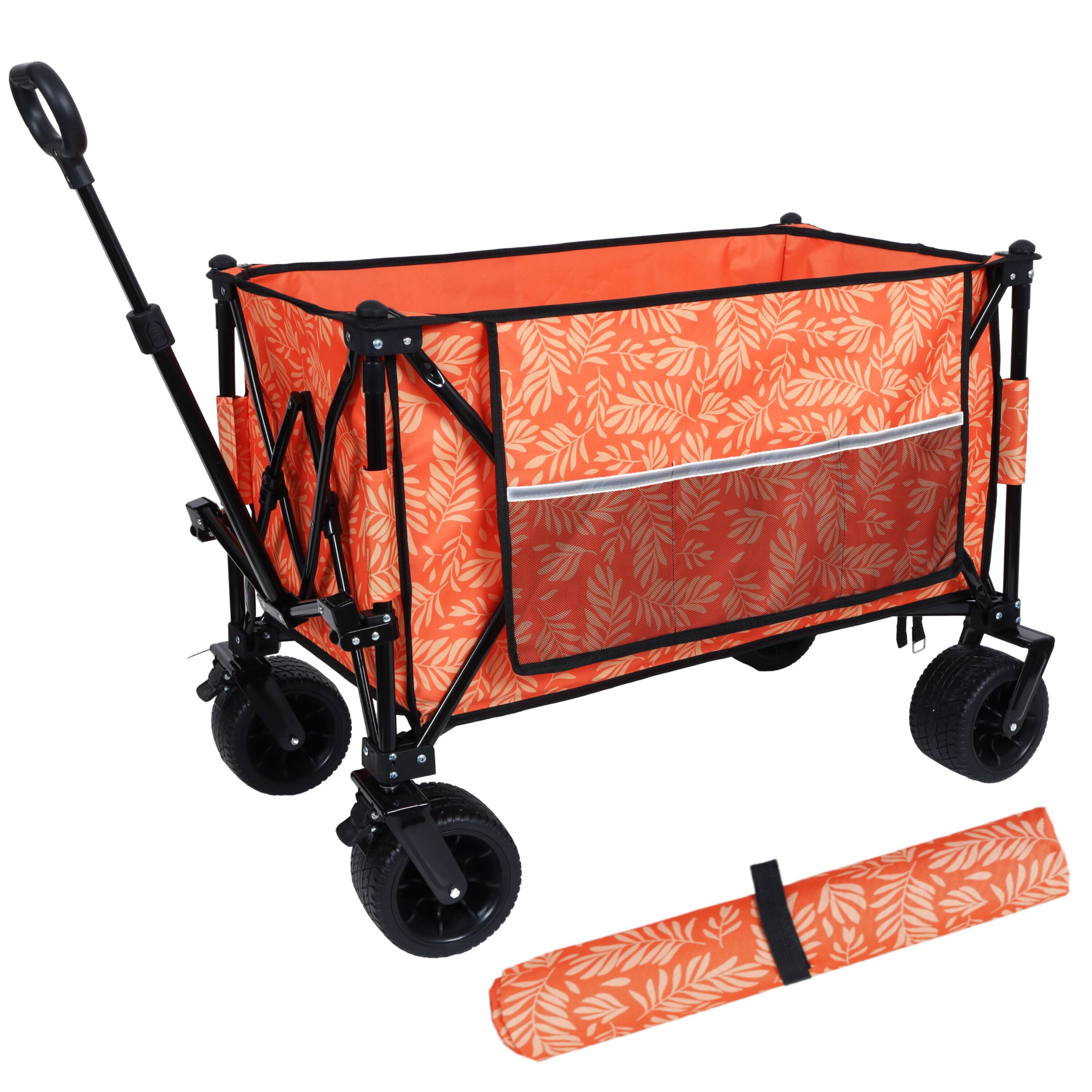 Front. Mondawe - 480lbs Heavy-Duty Folding Wagon Utility Carts w/ Picnic Mat, All-Terrain Wheels, Brakes & Pockets - Orange.