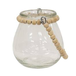BreeBe - Wide Glass Jar w/Natural Beaded Handle - Clear, Natural