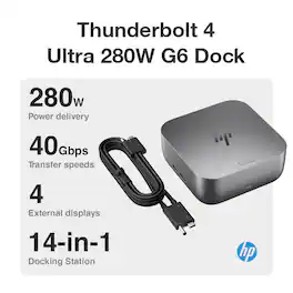 HP - 280W G6 Thunderbolt 4 Ultra Docking Station Port Replicator(Data Transfers to Any Brand Laptop)Bundle w/DKZ Hub