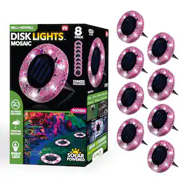 Bell + Howell - 6 LED Round Mosaic Solar Powered Disk Lights with Auto On/Off - 8 Pack