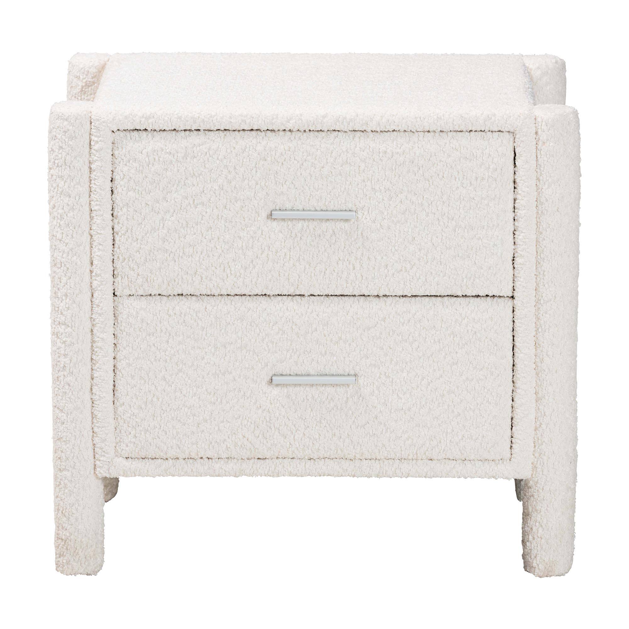 Left. Baxton Studio - Laria Modern Teddy-Bear Fabric 2-Drawer Nightstand - White.