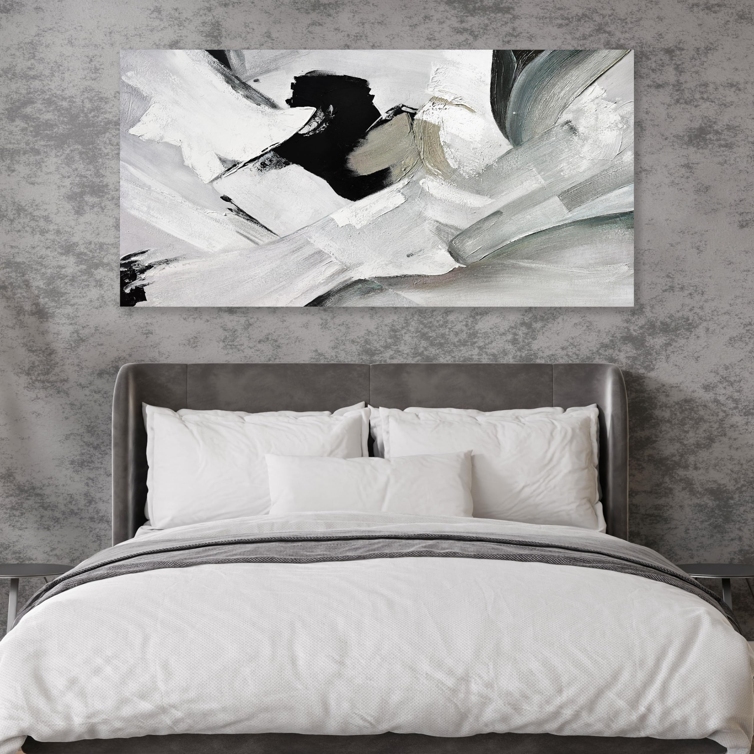 Alt View 3. Hirose Alice - Abstract Wall Art Home Wall Decor Black White and Grey painting Abstract Canvas Art Framed Artwork Modern - Gold 40"L x 20"W.