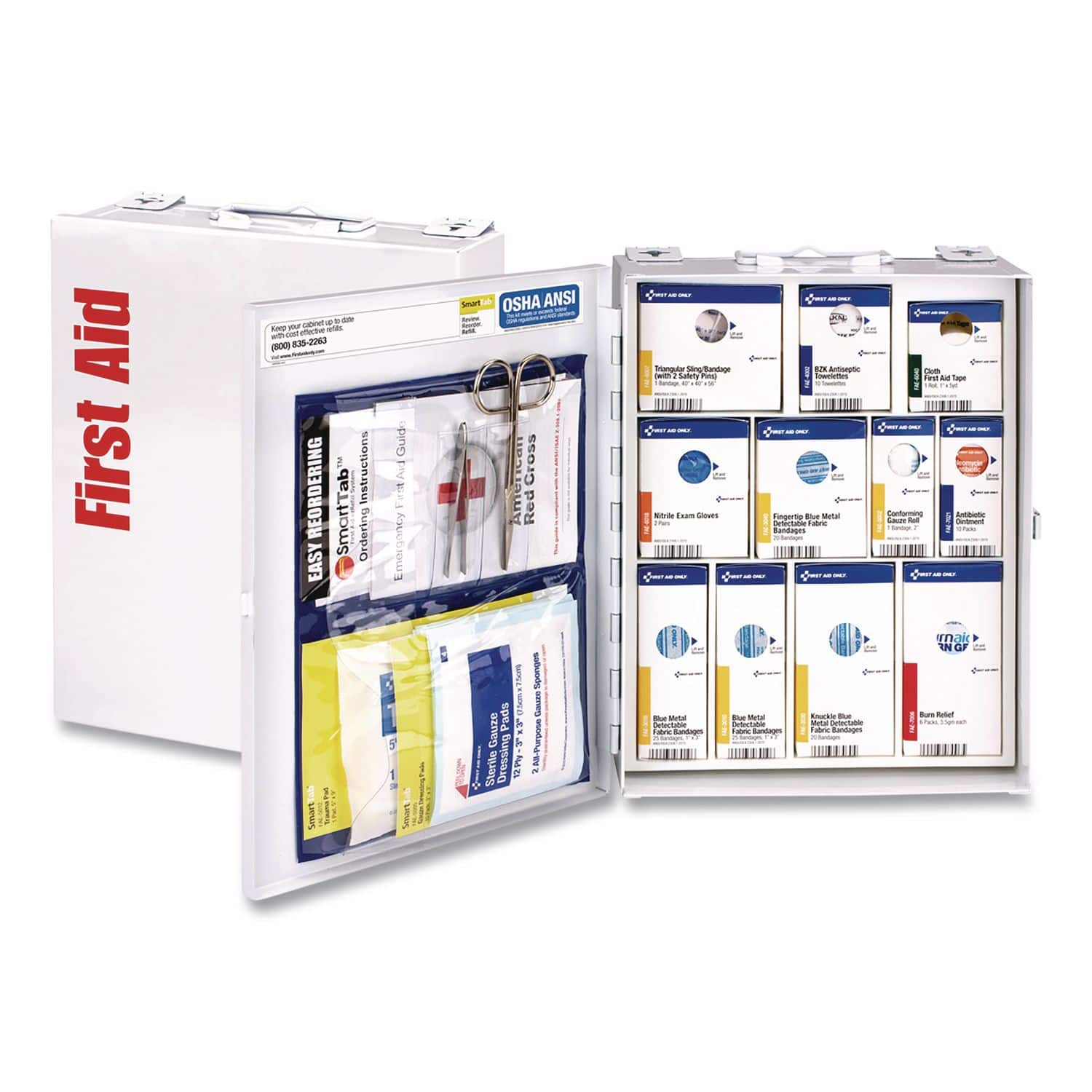First Aid Only - SmartCompliance Food Service First Aid Kit for 25 People, 137 Pieces, Metal Case - White