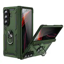 Dteck - For Samsung Galaxy Z Fold 8 Ultra, Magnetic Car Mount Ring Kickstand Hinge Protection Hard PC+TPU Cover - Armygreen