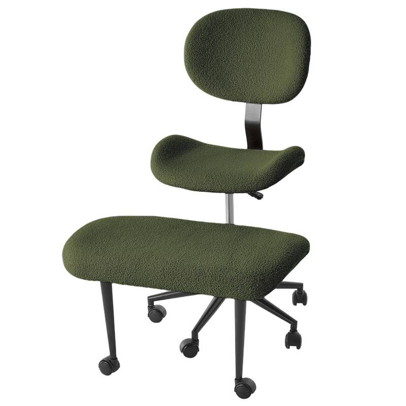 Front. Pinmoco - Fabric Ergonomic Office Chair with Back Support and Wheels Cross-Legged ADHD Adjustable Office Chair - Teddy Green.