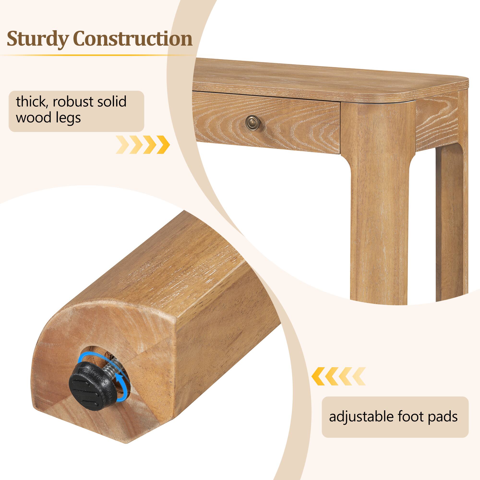Sturdy Construction

- thick, robust solid wood legs
- adjustable foot pads