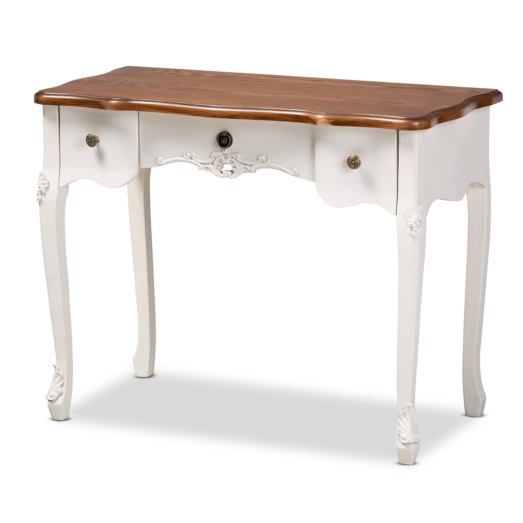 Baxton Studio - Sophie Classic Traditional French Country White and Finished Small 3-Drawer Wood Console Table - White/Brown