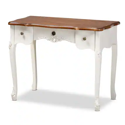 Front. Baxton Studio - Sophie Classic Traditional French Country White and Finished Small 3-Drawer Wood Console Table - White/Brown.