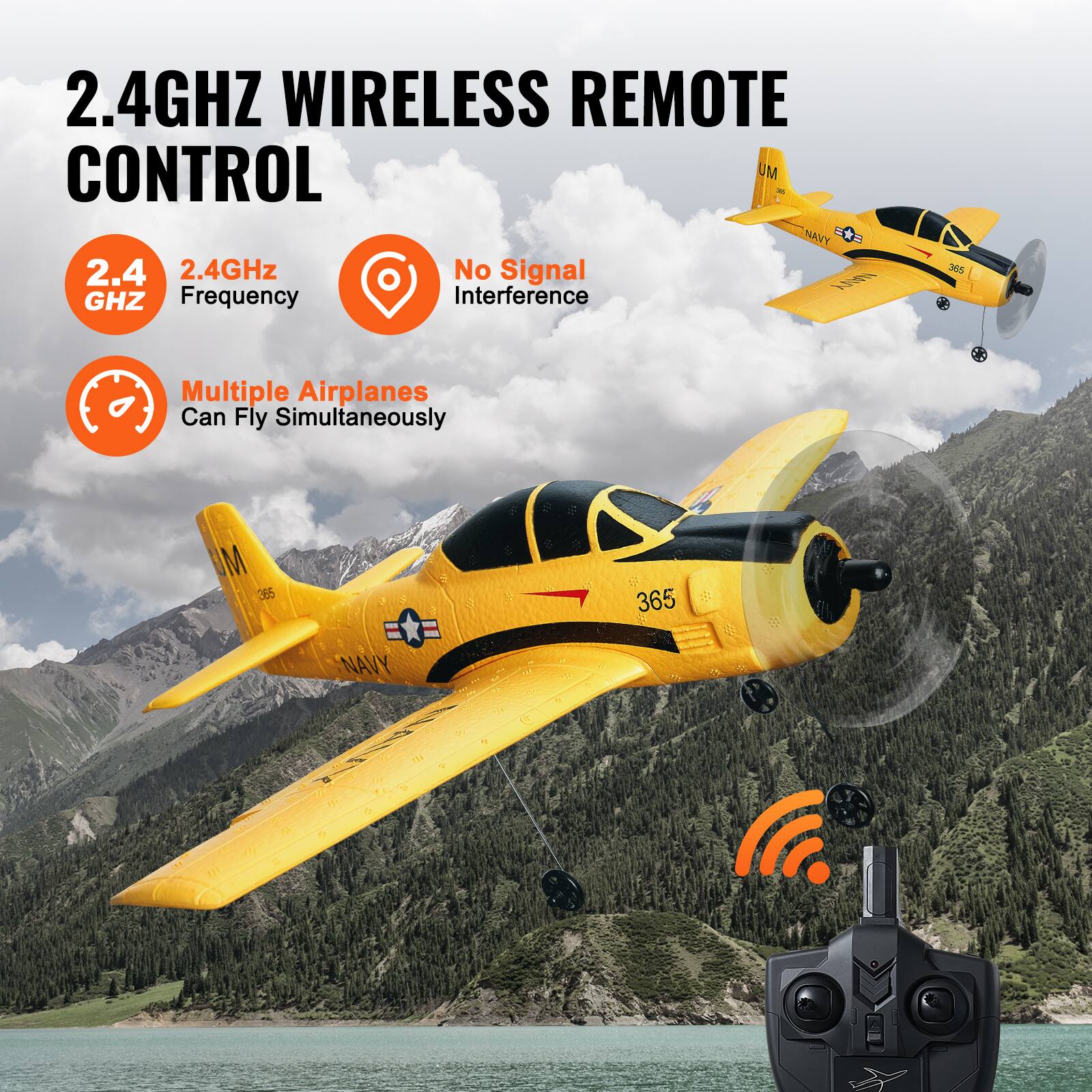 2.4GHz Wireless Remote Control

- 2.4GHz Frequency
- No Signal Interference
- Multiple Airplanes Can Fly Simultaneously