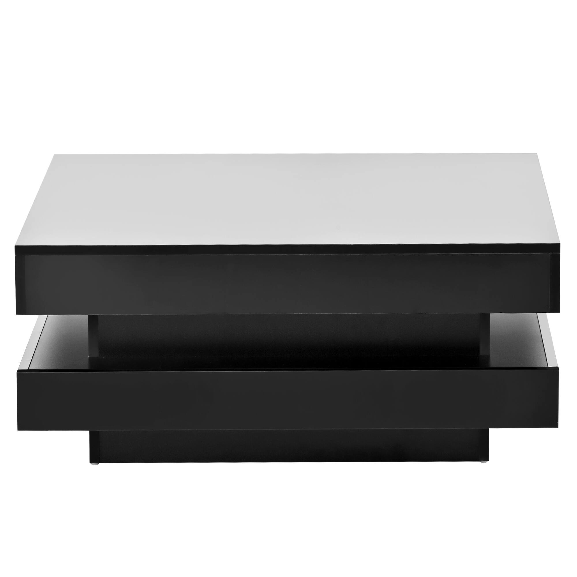 Alt View 7. GOODSILO - Modern LED Illuminated Two-Tier Square Coffee Table with High-Gloss Finish for Living Room - Black.