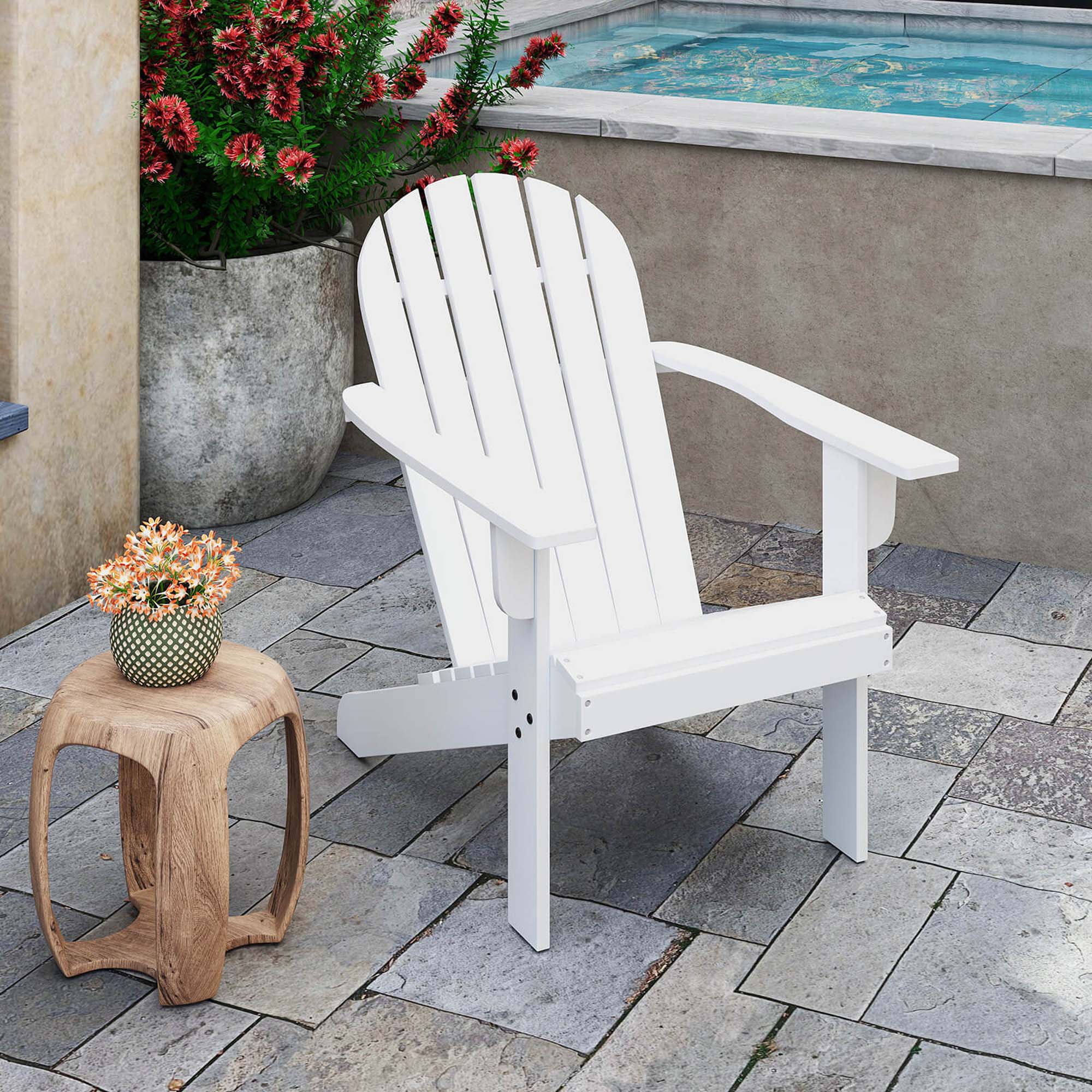 Angle. Costway - Patio Adirondack Chair with Inclined Seat High Backrest & Wide Armrests - White.