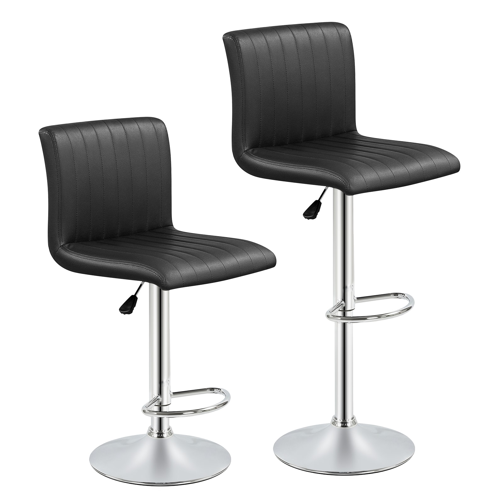 Gymax - Bar Stools Set of 2 Adjustable Swivel Barstools w/Back & Footrest for Kitchen - Black