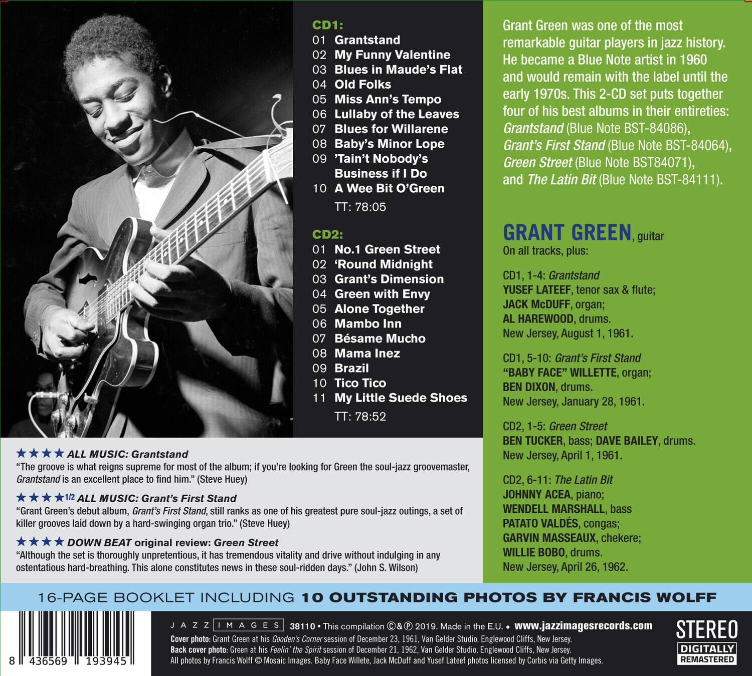**CD1:**

01 Grantstand  
02 My Funny Valentine  
03 Blues in Maude's Flat  
04 Old Folks if I Do  
05 Miss Ann's Tempo  
06 Lullaby of the Leaves  
07 Blues for Willarene  
08 Baby's Minor Lope  
09 'Tain't Nobody's Business if I Do  
10 A Wee Bit 'O Green  

**CD2:**

01 No. 1 Green Street  
02 'Round Midnight  
03 Grant's Dimension  
04 Green Street  
05 Alone Together  
06 Mambo Inn  
07 Mama Inez  
08 Brazil  
09 Tico Tico  
10 My Little Suede Shoes  

---

**Grant Green was one of the most remarkable guitar players in jazz history. He became a Blue Note artist in 1960 and would remain with the label until the early 1970s. This 2-CD set puts together four of his best albums in their entirities:**

- Grantstand (Blue Note BST-84086)  
- Grant's First Stand (Blue Note BST-84064)  
- Green Street (