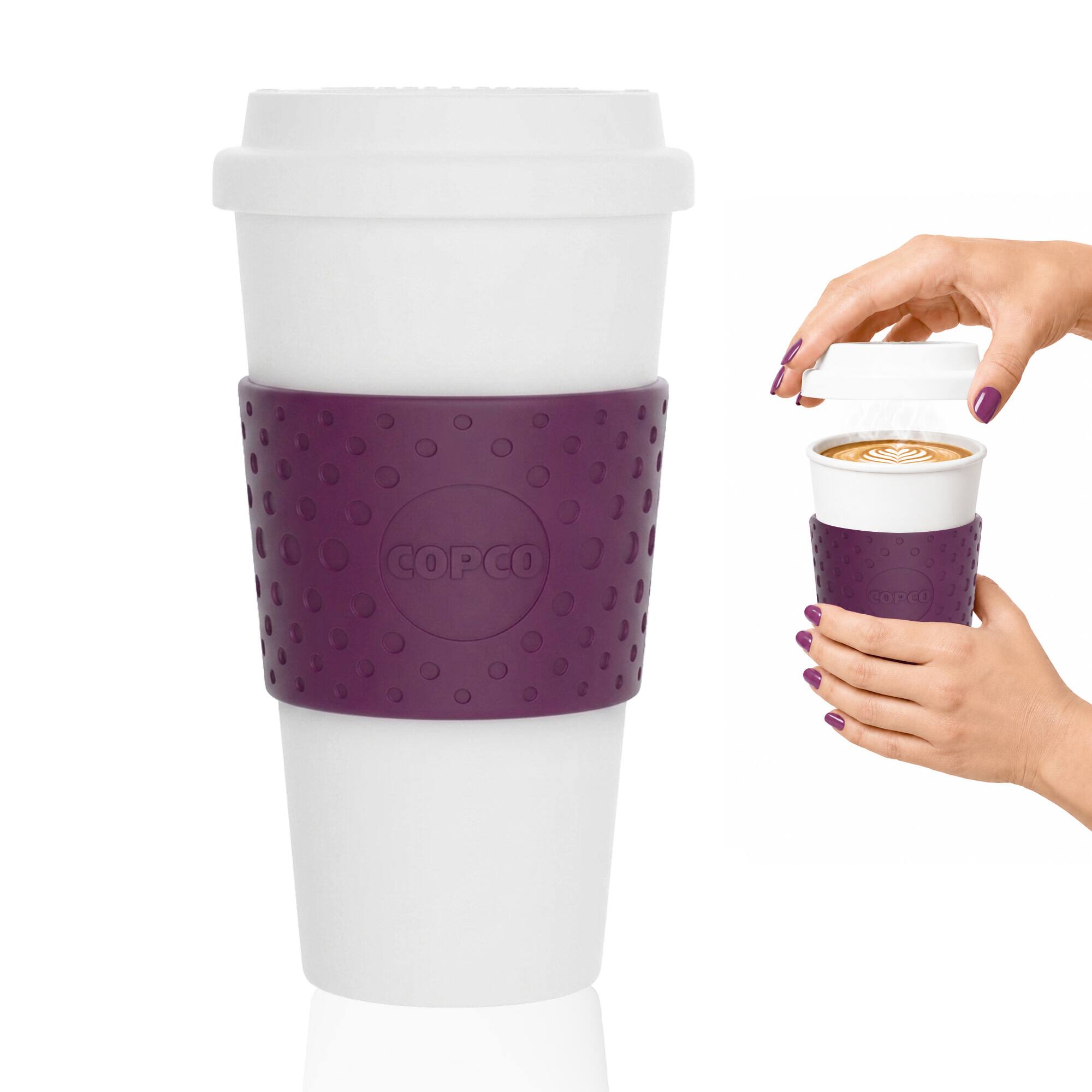 Front. Copco - Copco Acadia Insulated Travel Mug, 16 oz Double Wall Tumbler with Spill-Resistant Lid - Plum.