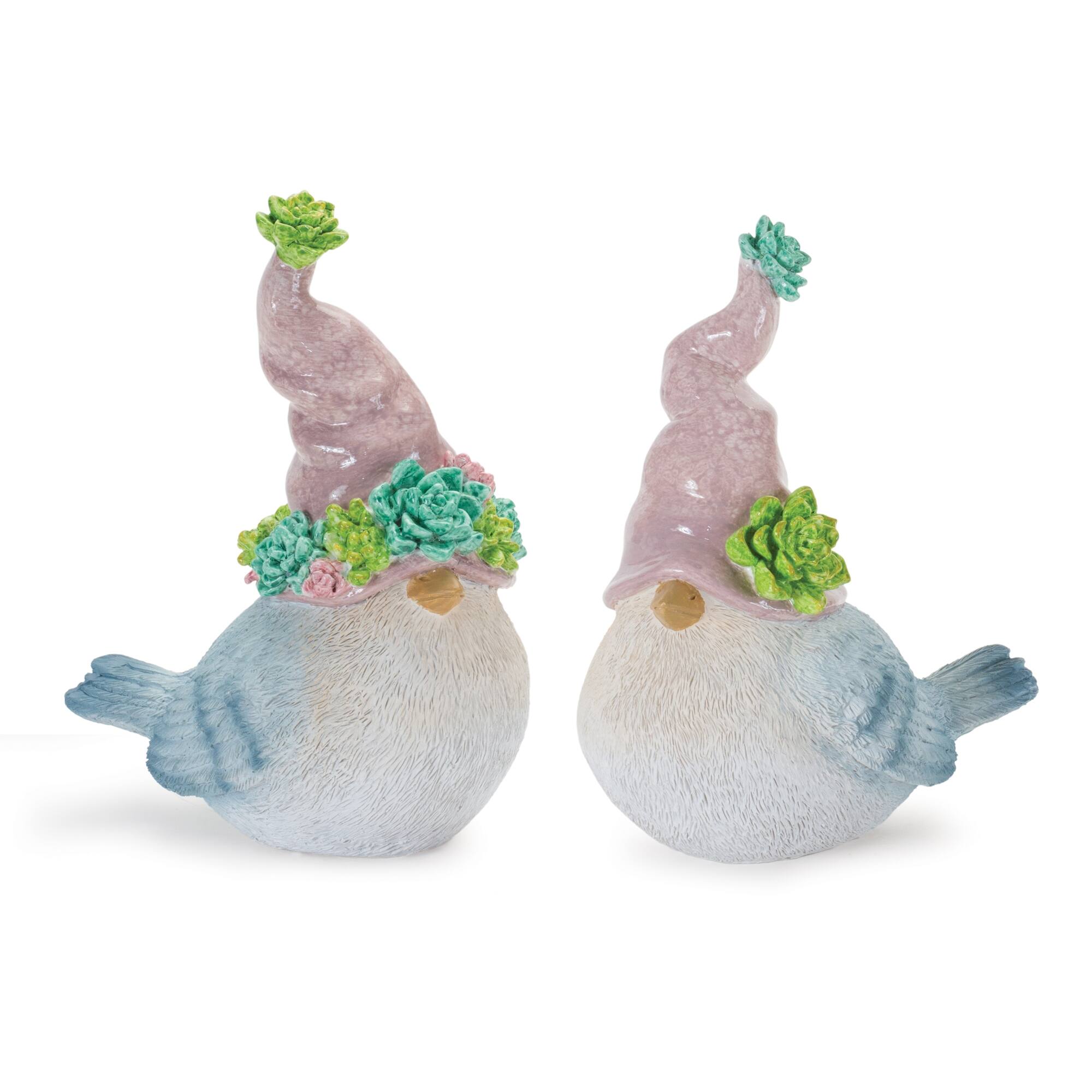 Front. BreeBe - Succulent Bird Gnome Figurine (Set of 2) - Multicolor.