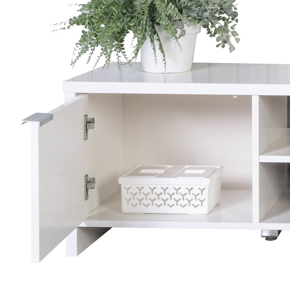 Alt View 1. Madesa - Madesa TV Stand with 2 Cabinet Doors and Open Shelves 57"L Media Storage - White - White.