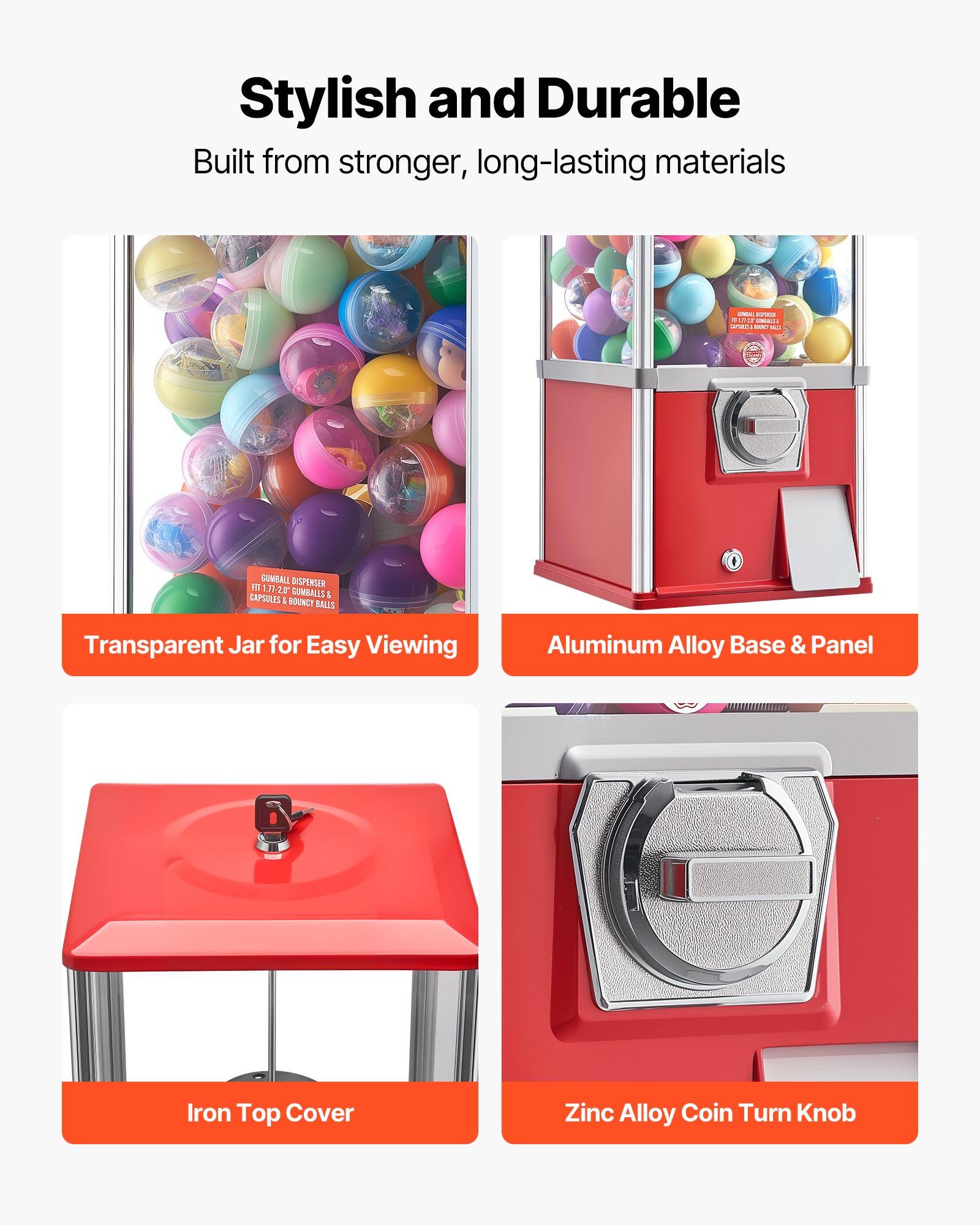 Stylish and Durable  
Built from stronger, long-lasting materials  

- Transparent Jar for Easy Viewing  
- Aluminum Alloy Base & Panel  
- Iron Top Cover  
- Zinc Alloy Coin Turn Knob