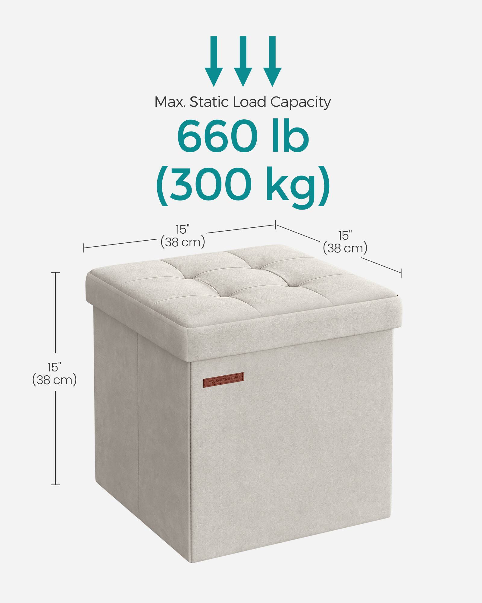 Max. Static Load Capacity 660 lb (300 kg)  
15" (38 cm)  
15" (38 cm)  
15" (38 cm)