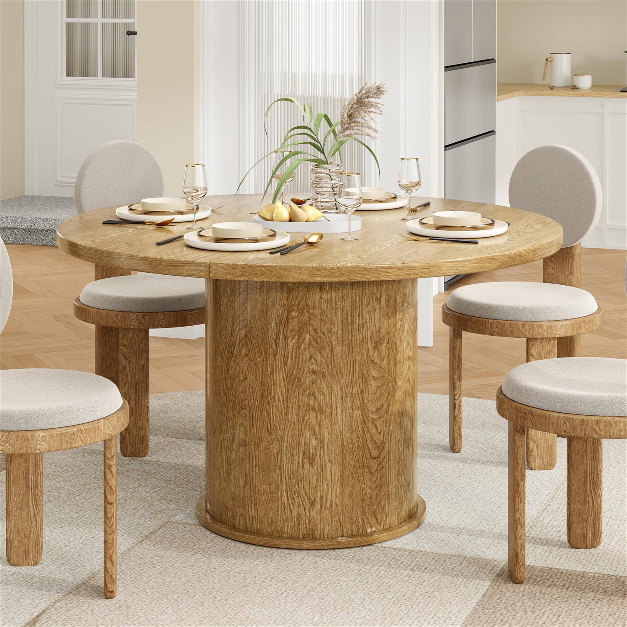 Alt View 1. Boyel Living - 43" Round Dining Table for 4 People Dining Table with Wood Top and Metal Pedestal Base Easy Assembly - Walnut.