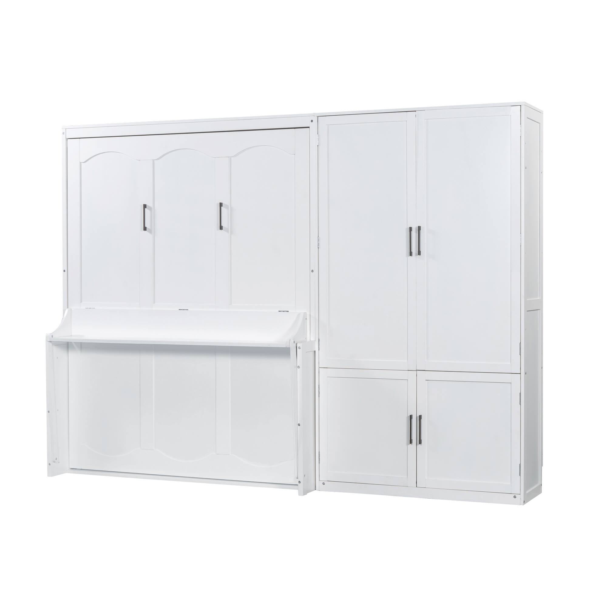 Back. Tiramisubest - Queen Size Murphy Bed with Closet, White, MDF+LVL, 117x85x87 inches, 362 lbs - White.