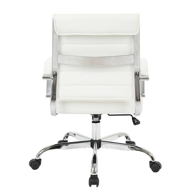 Alt View 7. LeisureMod - Pallet - Benmar Leather Office Desk Computer Chair with Ribbed Seat and Steel Frame - White.