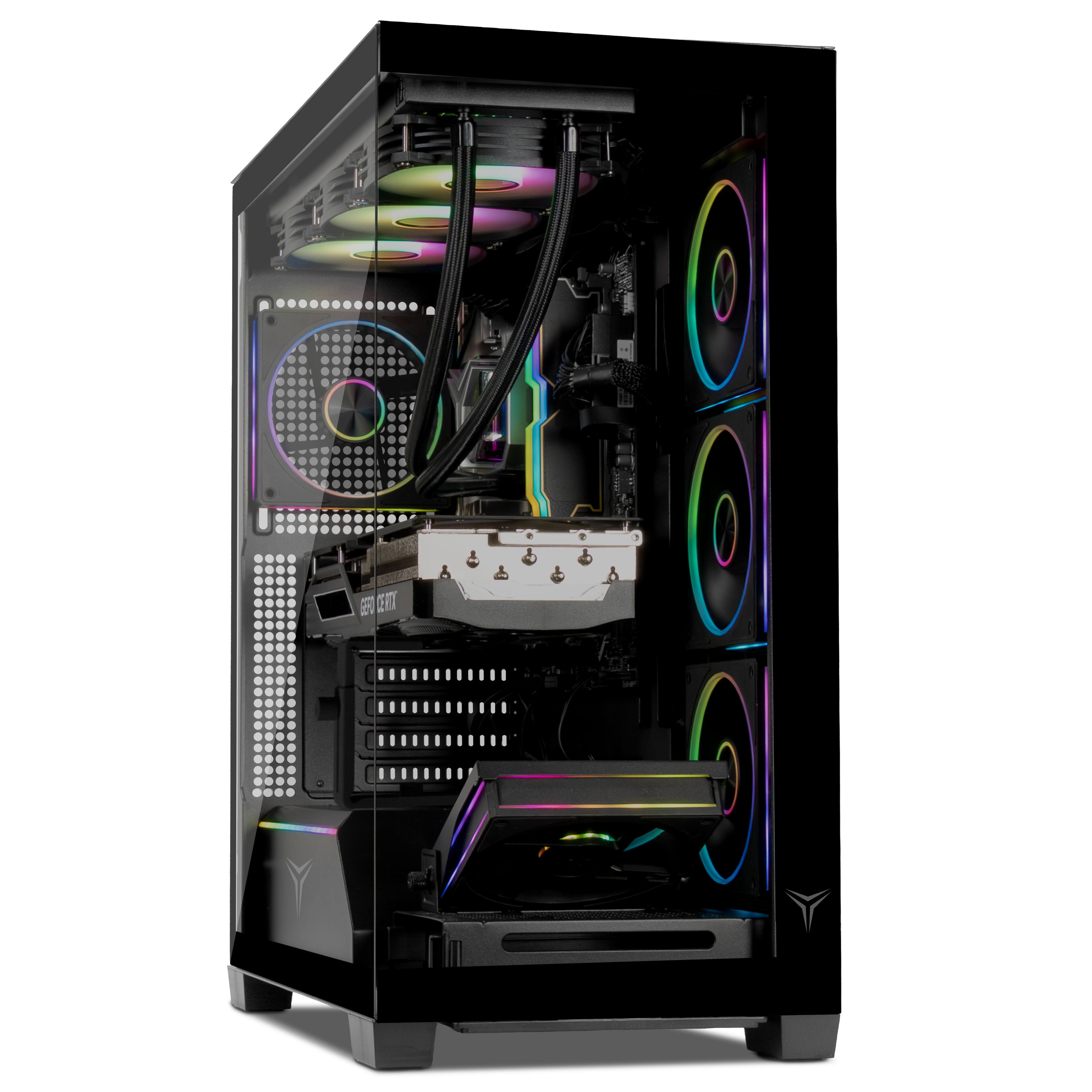 Angle. YEYIAN - YEYIAN Gaming PC. AMD Ryzen 7 7800X3D, NVIDIA RTX 5070, 360mm AIO,  2TB NVMe, 32GB RAM, 850W. Model YPA-AX780DC-5701U - Black.