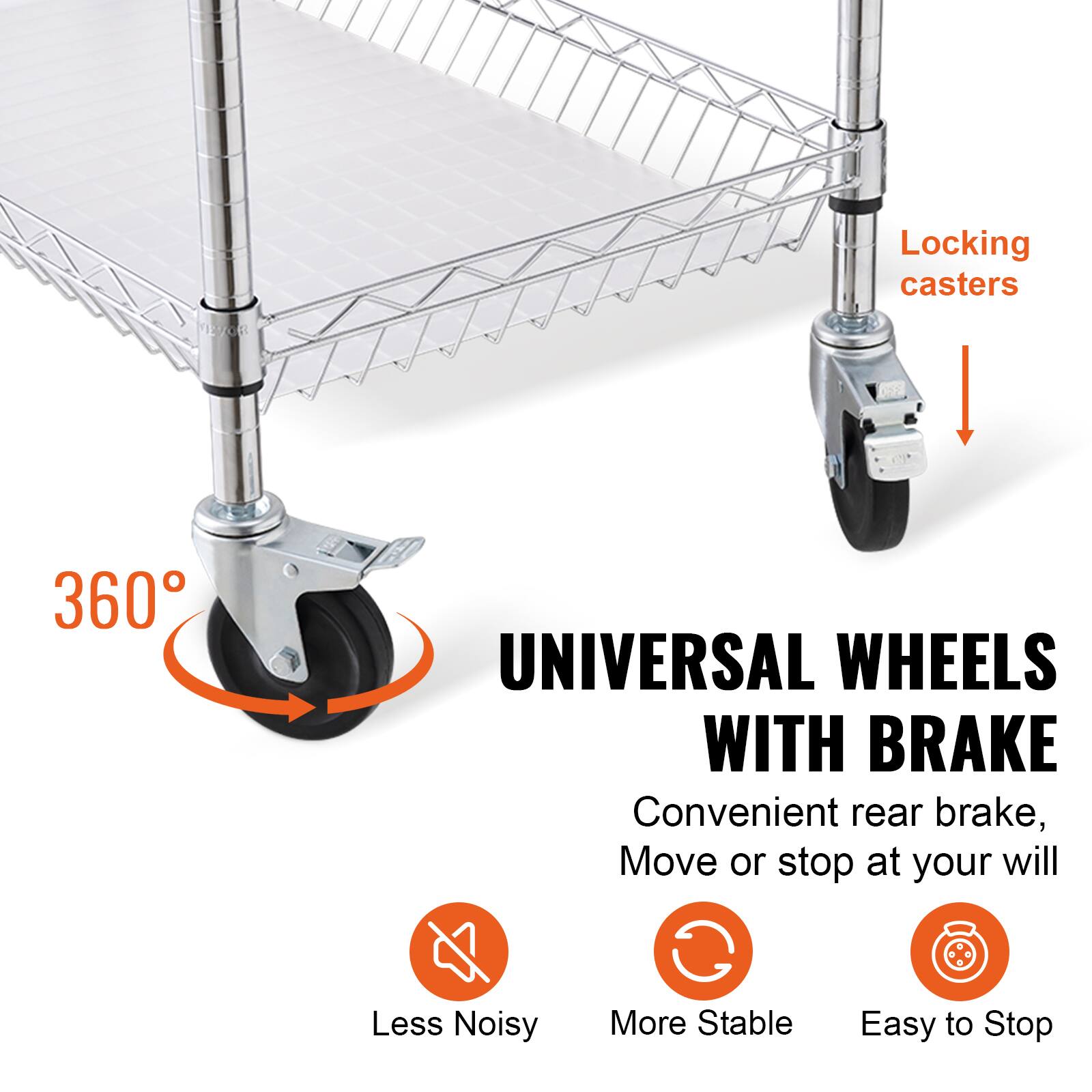 Locking casters, 360° UNIVERSAL WHEELS WITH BRAKE, Convenient rear brake, Move or stop at your will, Less Noisy, More Stable, Easy to Stop