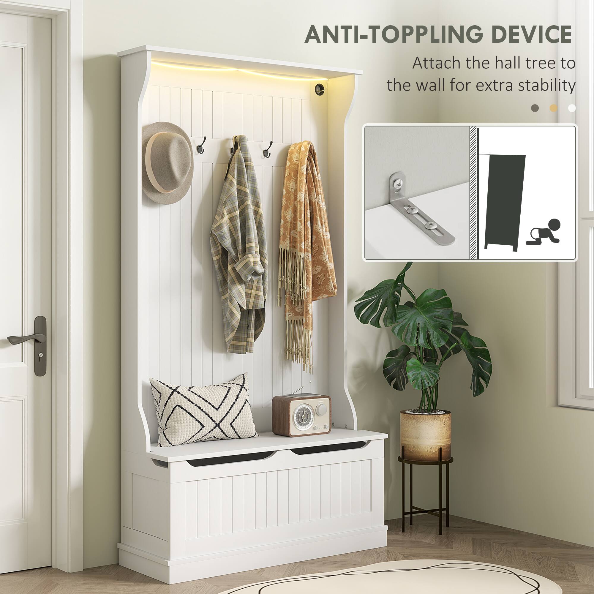 ANTI-TOPPLING DEVICE
Attach the hall tree to the wall for extra stability