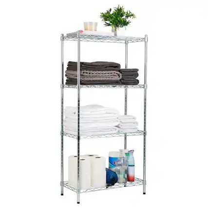 Front. Mind Reader - Storage Shelves, Garage Shelving, Storage Shelf, Pantry Org, Adjustable, Metal, 23.5"L x 11.75"W x 48"H - Silver.