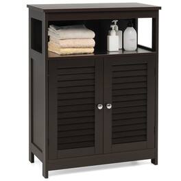 Costway - Bathroom Storage Wood Floor Cabinet with Double Shutter Door - Coffee