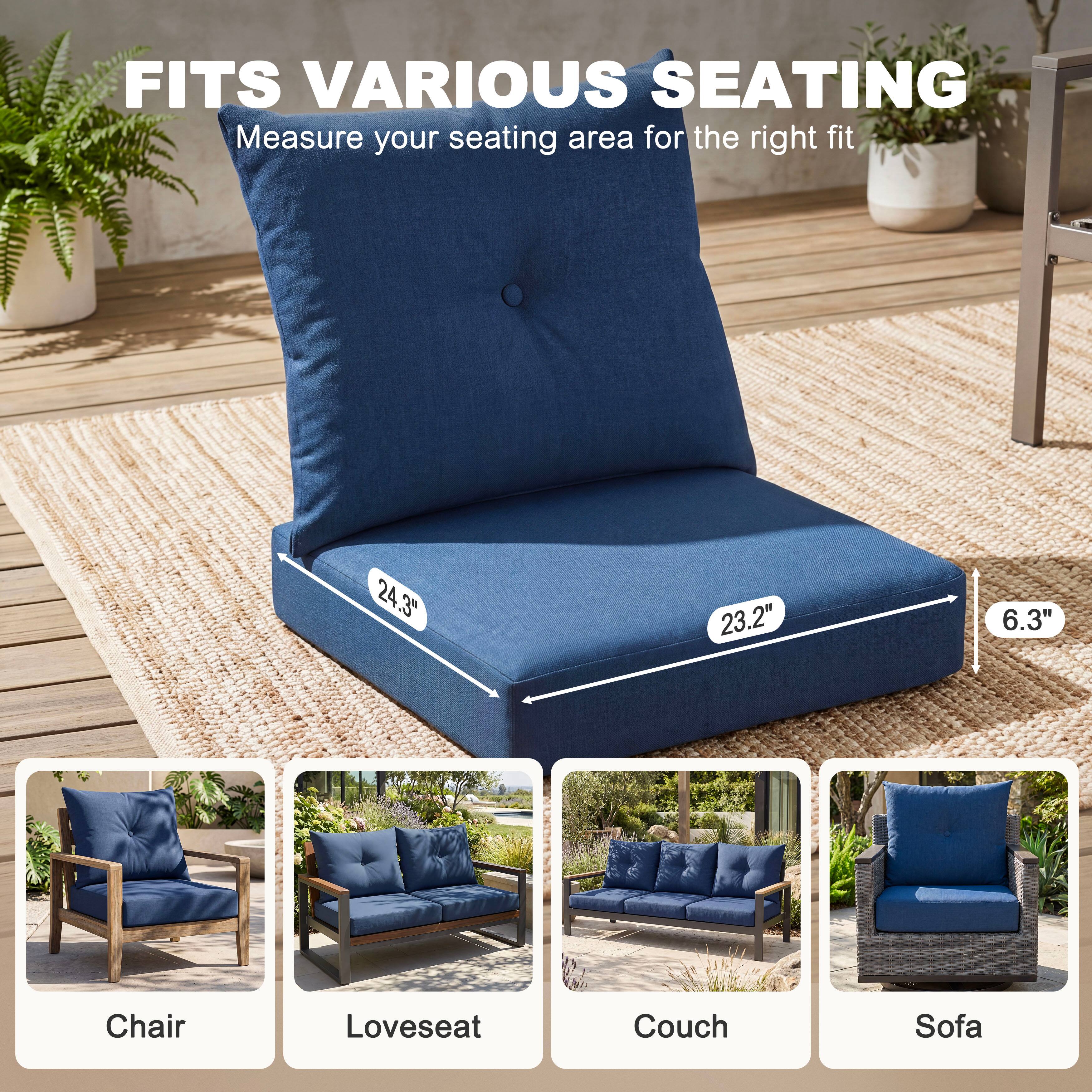 FITS VARIOUS SEATING  
Measure your seating area for the right fit  
24.3" 23.2" 6.3"  
Chair Loveseat Couch Sofa