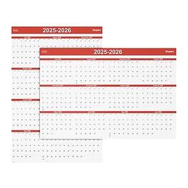 Staples - 2025-2026 32" x 48" Academic Yearly Dry-Erase Wall Calendar - Red/Black/Gray