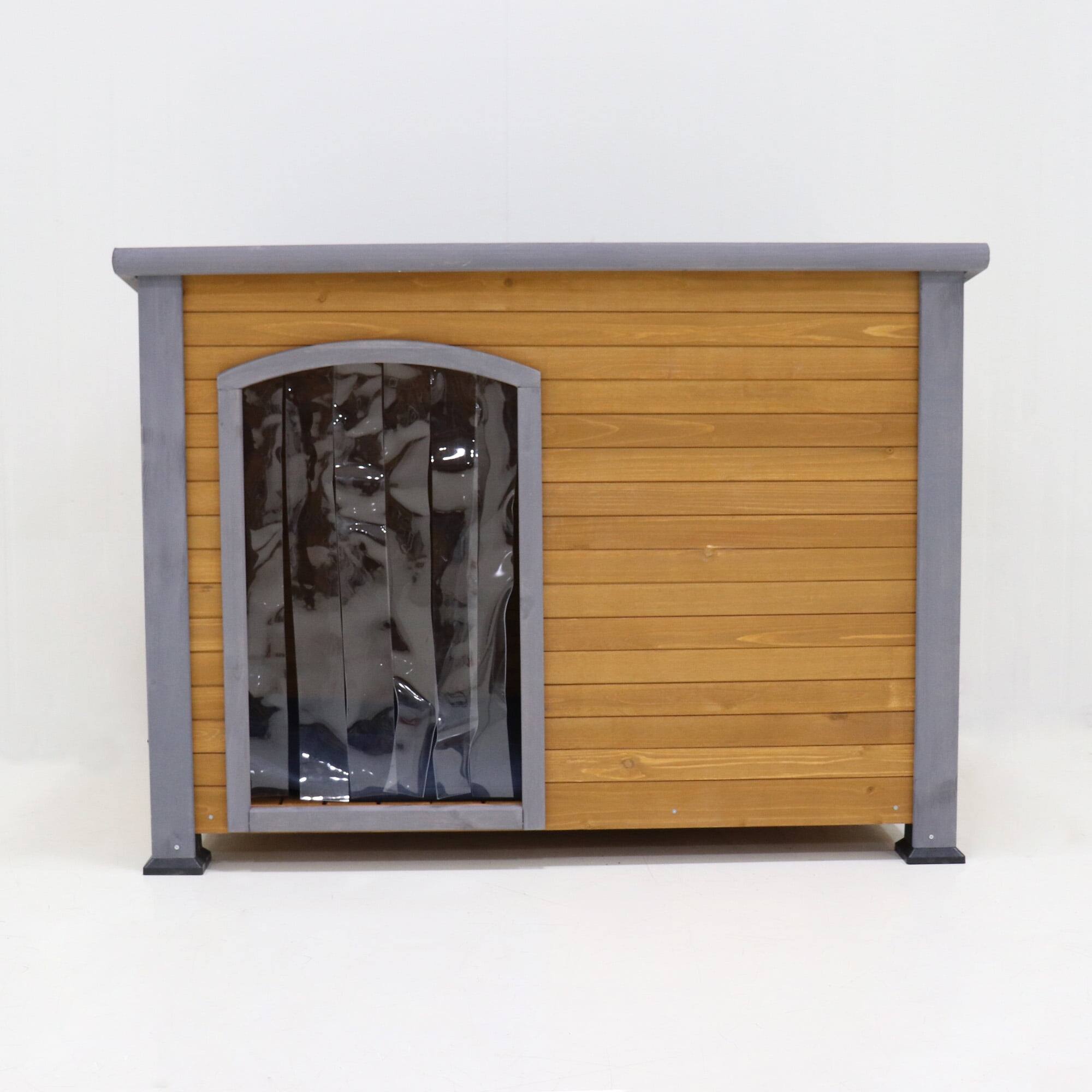 Alt View 1. Pefilos - 44" Wood Dog House for Medium Dogs with Plastic Curtain, Insulation Mat, Outdoor Weatherproof Pet Cat House.