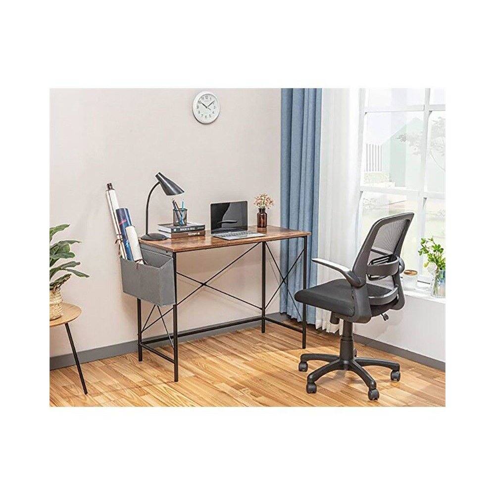 Front. JJS - Modern Home Office Simple Minimal Writing Desk - Rusticbrown/Black.