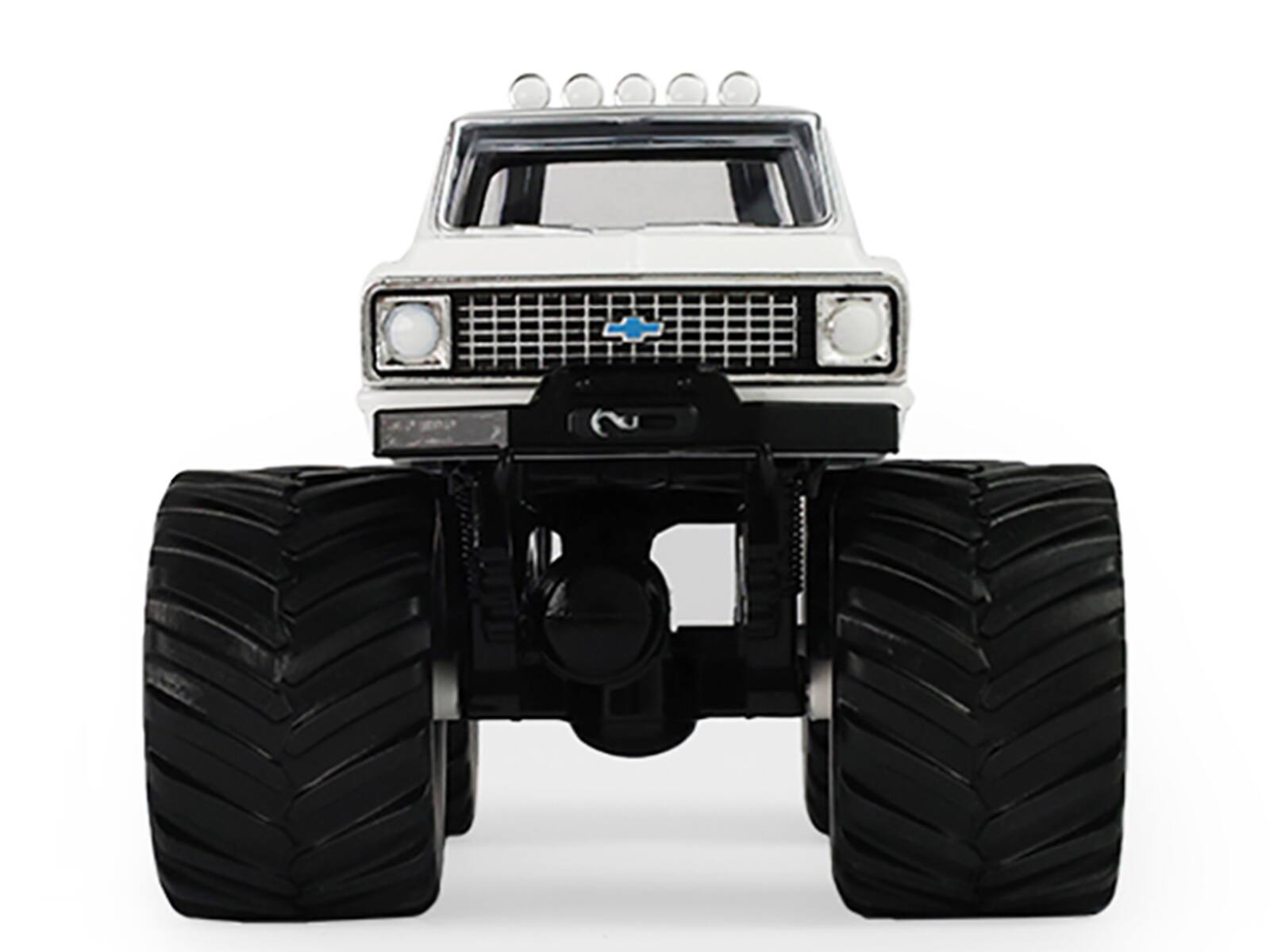 Alt View 4. Greenlight - 1972 Chevrolet K-10 Monster Truck "Chevron 150th Anniversary" White and Blue Metallic 1/43 Model Car by Greenlight.