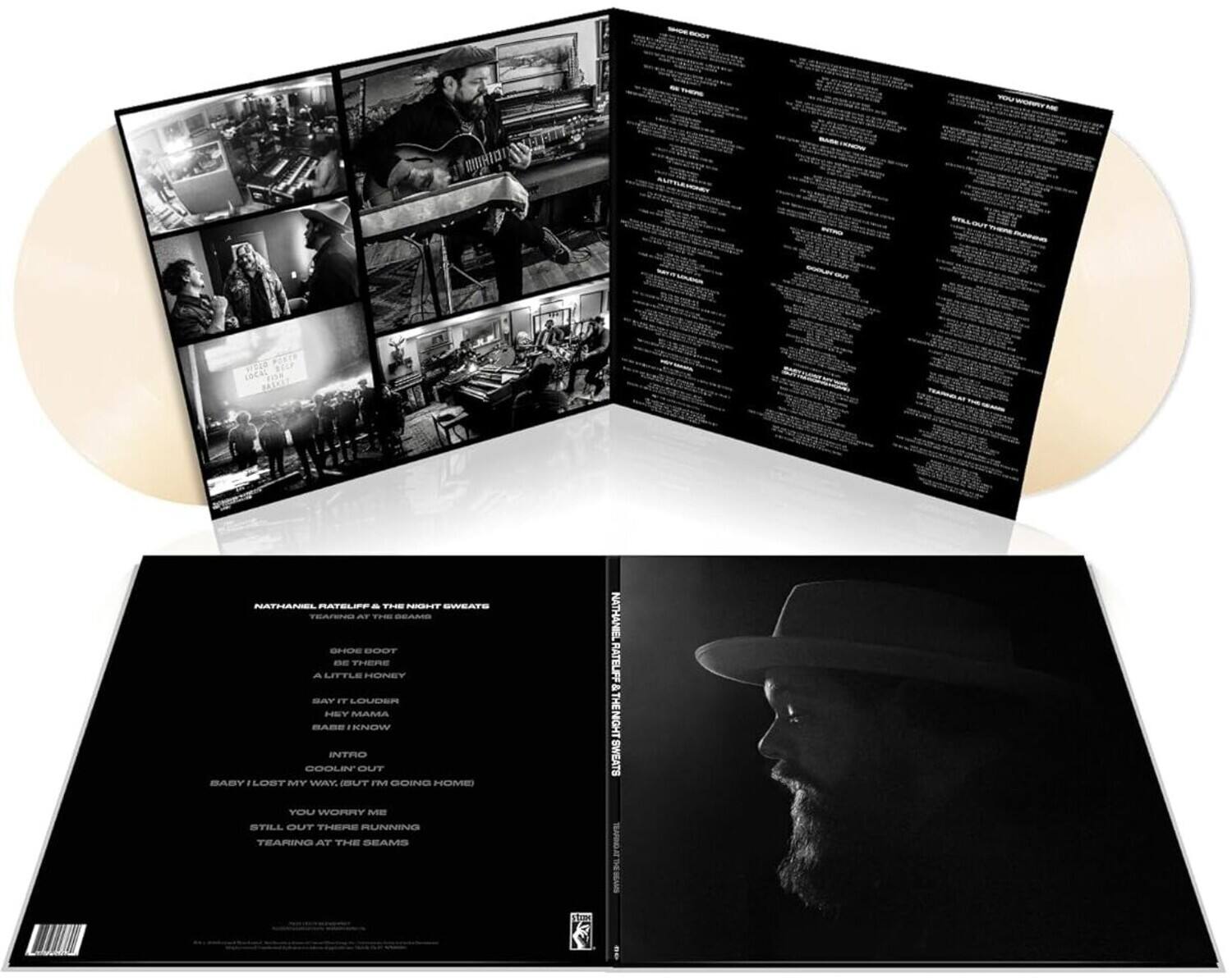 Sure, here is the corrected and grouped text:

---

**Nathaniel Rateliff & The Night Sweats**

**Tracklist:**

1. Shoe Boot
2. Be There
3. A Little Honey
4. Say It Louder
5. Hey Mama
6. Bare It Now
7. Intro
8. Baby I Lost My Way (But I'm Going Home)
9. You Worry Me
10. Still Out There Running
11. Tearing at the Seams

**Credits:**

- Produced by Nathaniel Rateliff & The Night Sweats
- Recorded at The Seams
- Mixed by Nathaniel Rateliff & The Night Sweats
- Mastered by Nathaniel Rateliff & The Night Sweats

**Additional Credits:**

- [List of additional credits as seen on the image]

---

This text is grouped and corrected based on the visible content in the image.