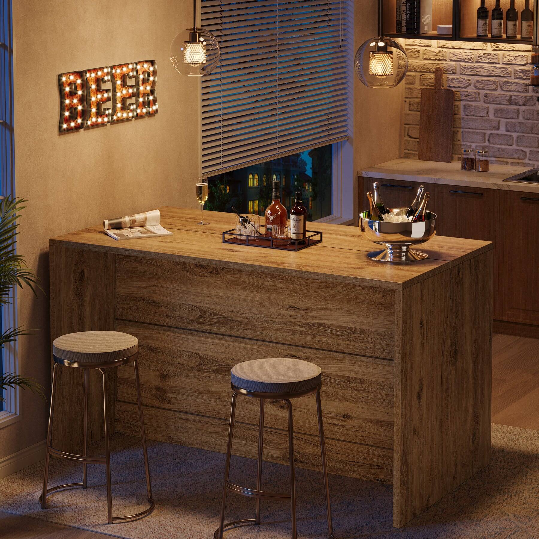 Back. Tribesigns - Bar Table with Engineered Wood Construction and Storage Shelves for Kitchen and Living Room - Brown.