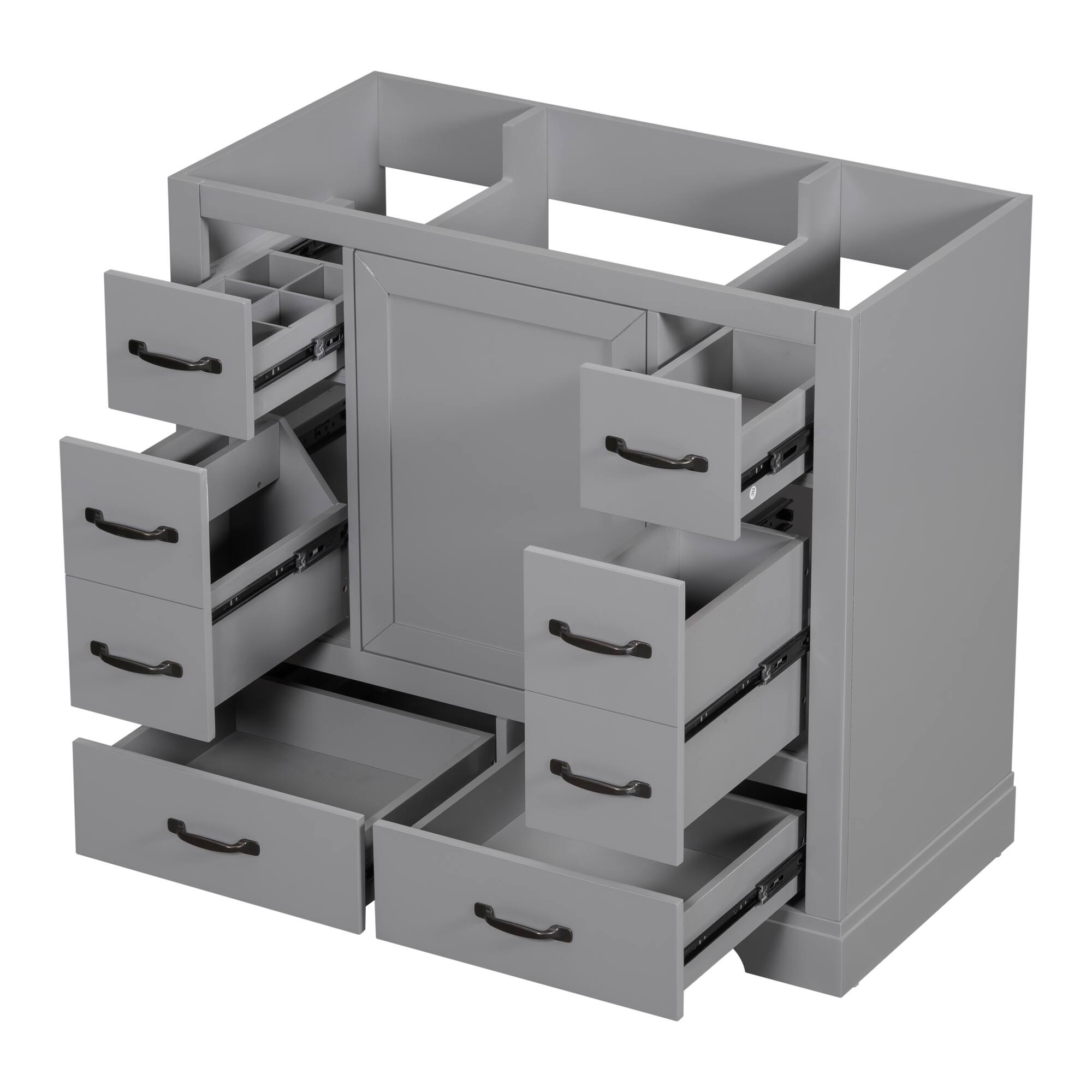 Front. APRILSOUL - Bathroom Vanity Cabinet Base Only Six Drawers Adjustable Shelf Grey - Grey.