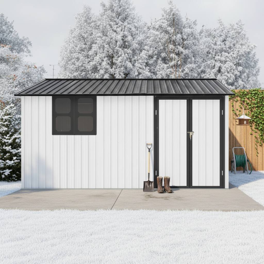 Alt View 8. Loheer - Loheer 12x10ft Metal Garden Shed Outdoor Storage Shed with Window Foldable Worktable and Shelves White Black.